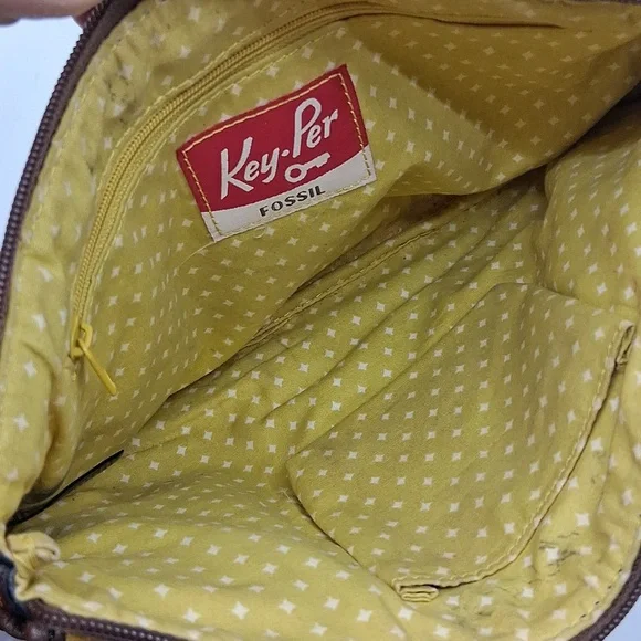 FOSSIL Vintage Key-Per Floral Crossbody Bag PVC Coated Textile Cow Leather - Picture 7 of 9